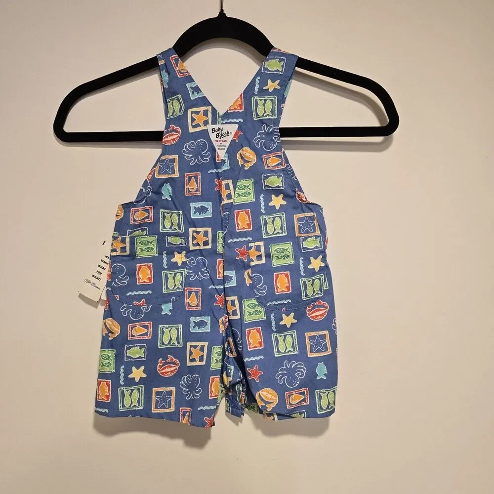 Vintage Baby Oshkosh B'gosh Overalls 12 Month Sea Life Ocean Fish Crab Deadstock